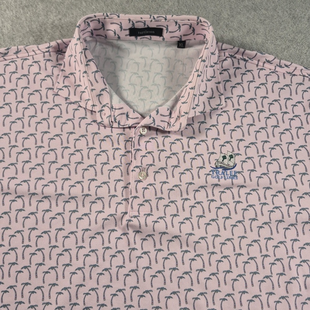 Turtleson Performance Polo Pink Palm Trees Men's XL